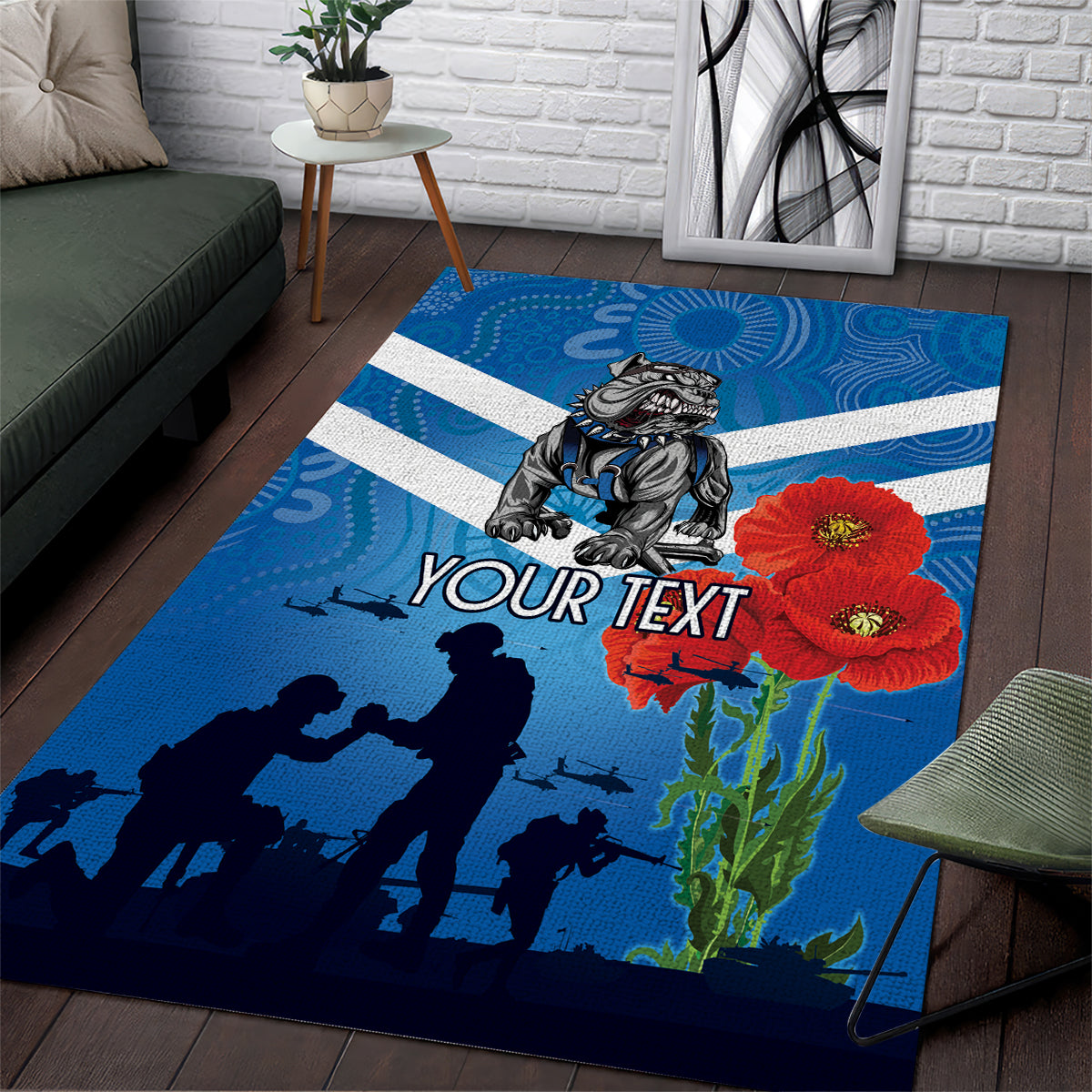 Custom Bulldogs Rugby ANZAC Area Rug The Military Soldiers with Aboriginal Style