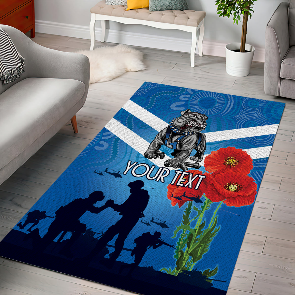 Custom Bulldogs Rugby ANZAC Area Rug The Military Soldiers with Aboriginal Style