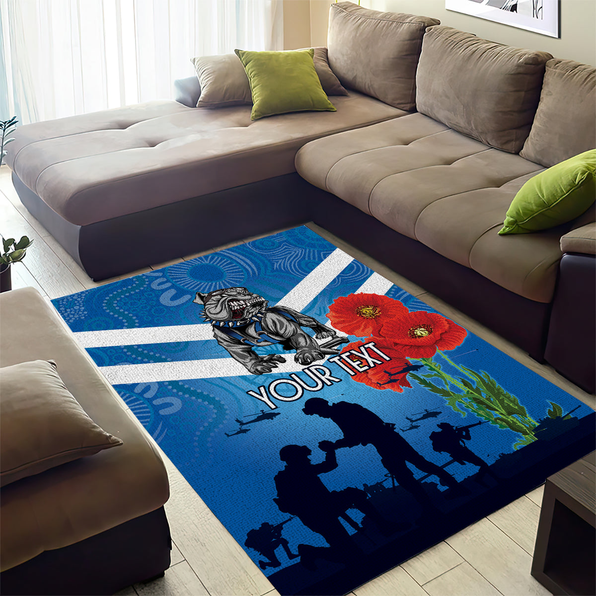 Custom Bulldogs Rugby ANZAC Area Rug The Military Soldiers with Aboriginal Style