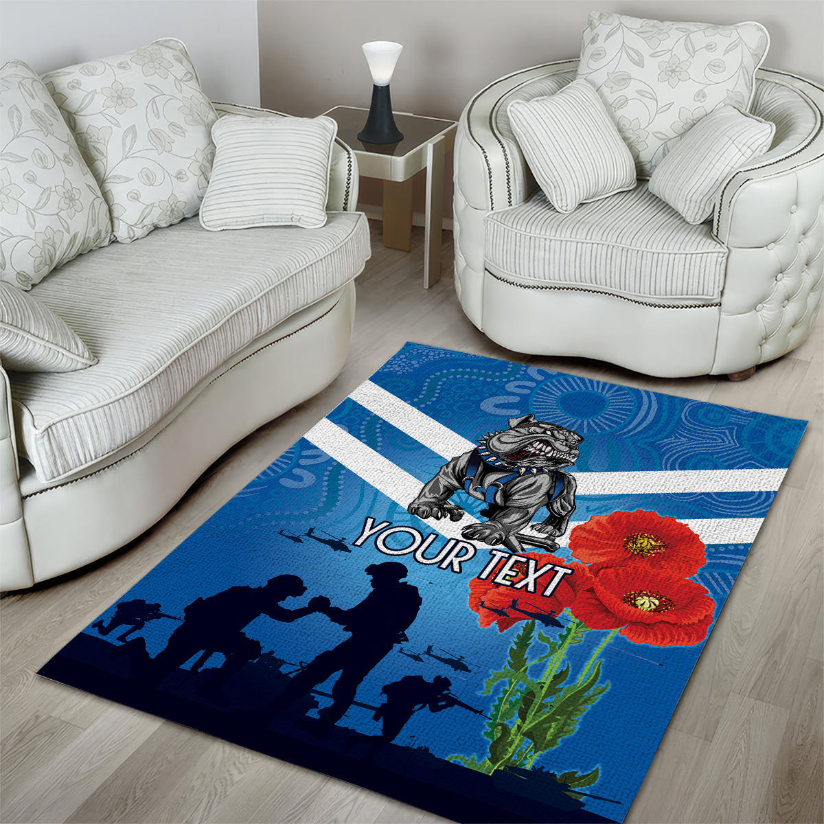 Custom Bulldogs Rugby ANZAC Area Rug The Military Soldiers with Aboriginal Style