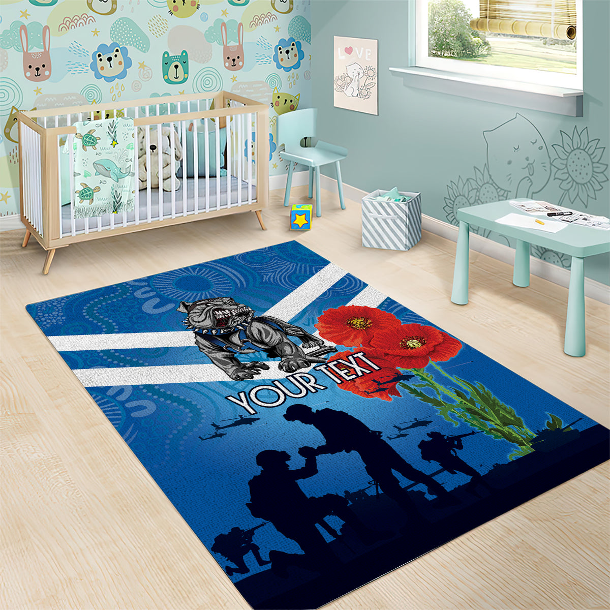 Custom Bulldogs Rugby ANZAC Area Rug The Military Soldiers with Aboriginal Style