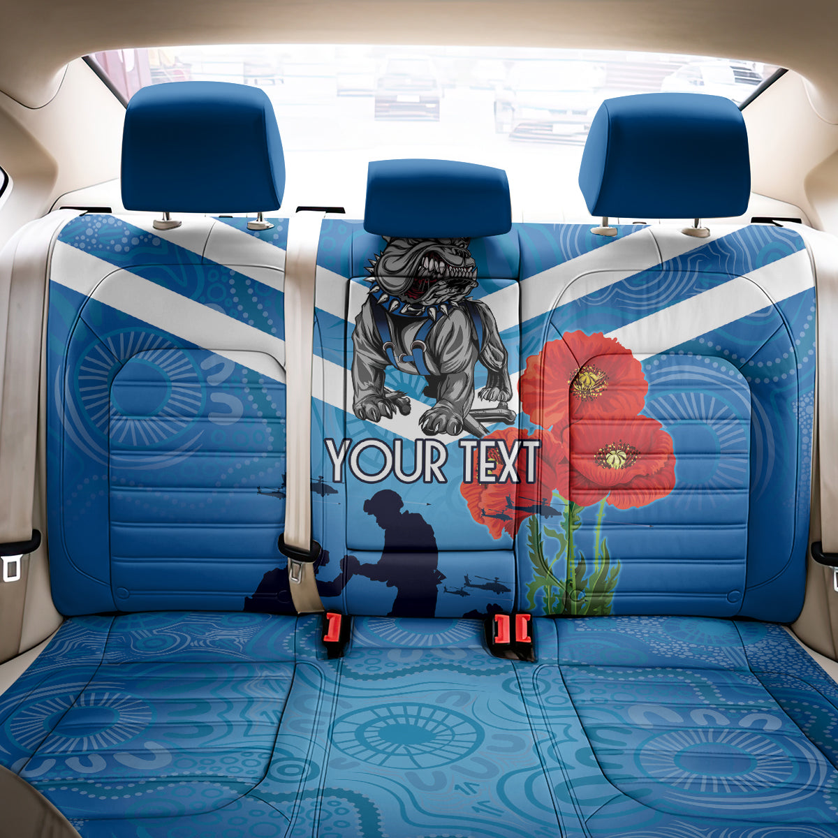 Custom Bulldogs Rugby ANZAC Back Car Seat Cover The Military Soldiers with Aboriginal Style