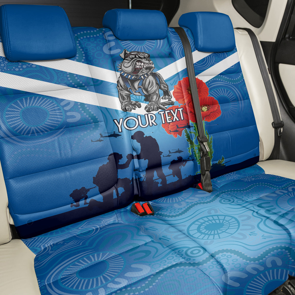 Custom Bulldogs Rugby ANZAC Back Car Seat Cover The Military Soldiers with Aboriginal Style