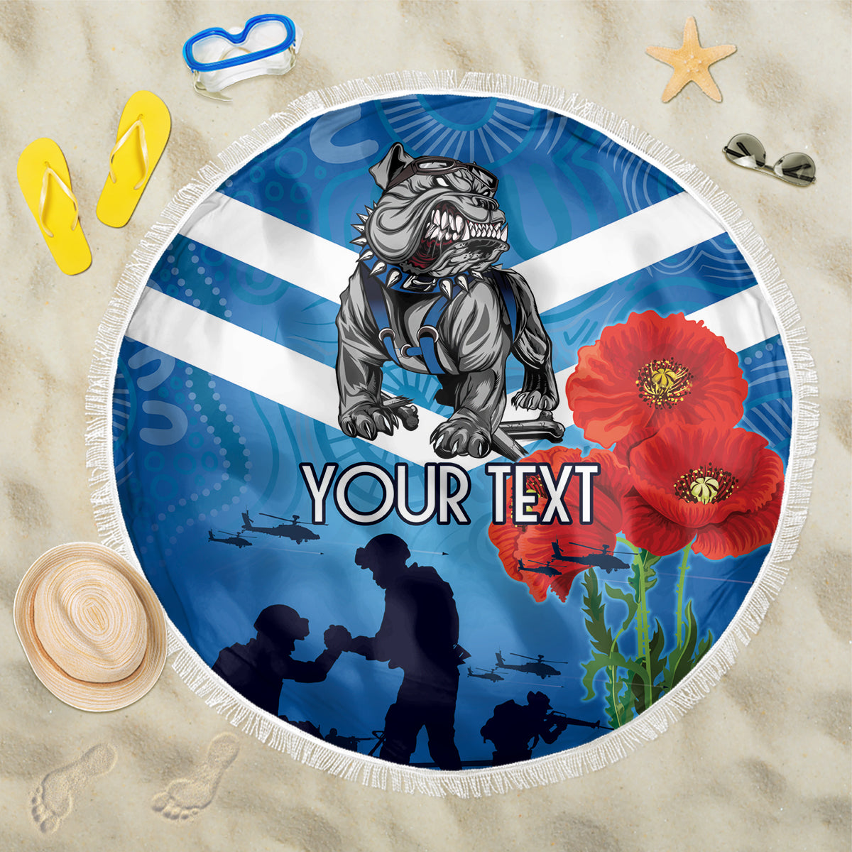 Custom Bulldogs Rugby ANZAC Beach Blanket The Military Soldiers with Aboriginal Style