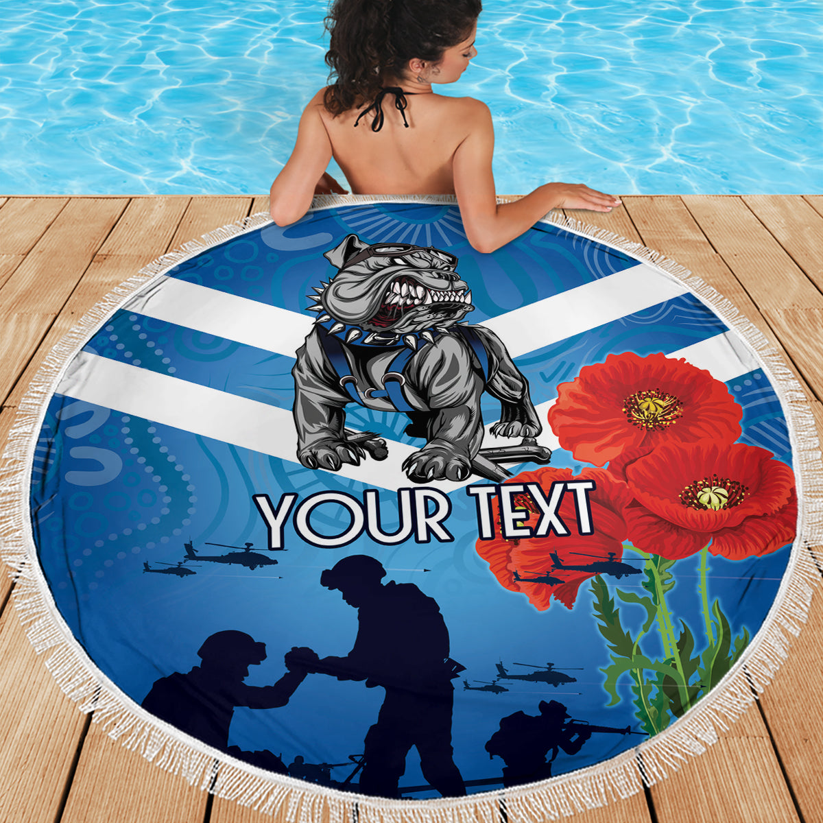 Custom Bulldogs Rugby ANZAC Beach Blanket The Military Soldiers with Aboriginal Style