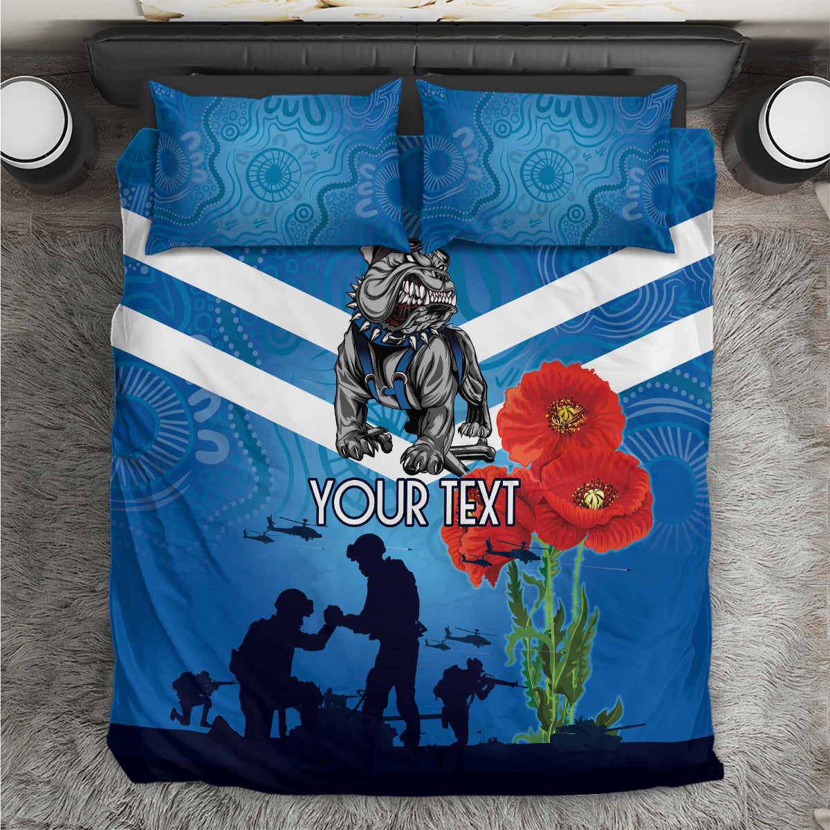 Custom Bulldogs Rugby ANZAC Bedding Set The Military Soldiers with Aboriginal Style