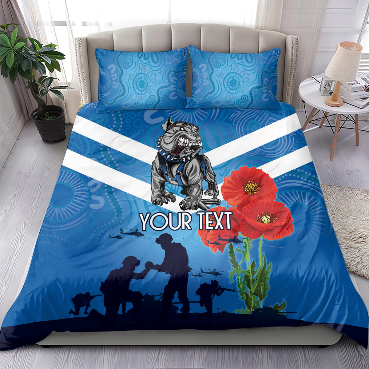 Custom Bulldogs Rugby ANZAC Bedding Set The Military Soldiers with Aboriginal Style