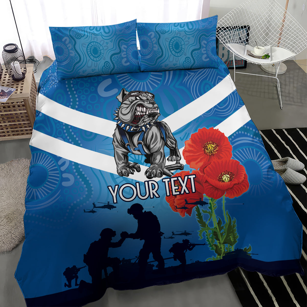 Custom Bulldogs Rugby ANZAC Bedding Set The Military Soldiers with Aboriginal Style