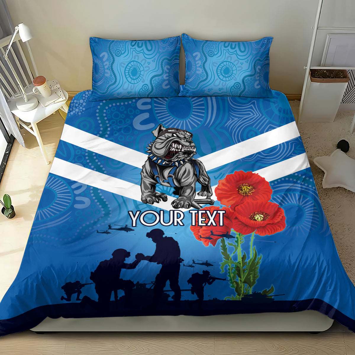 Custom Bulldogs Rugby ANZAC Bedding Set The Military Soldiers with Aboriginal Style