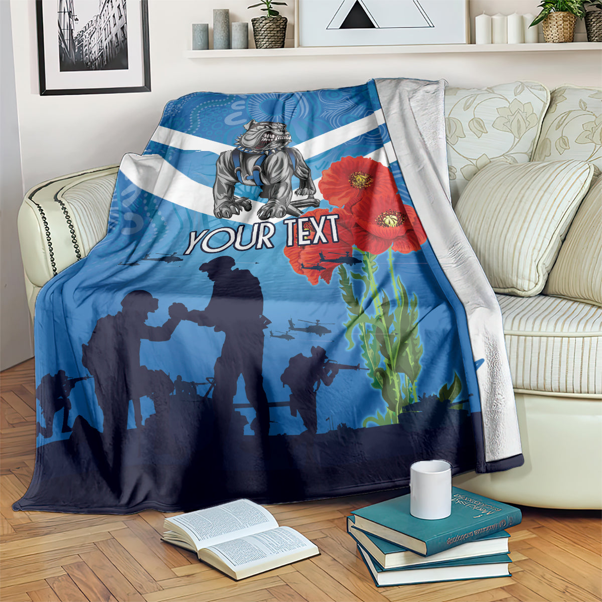 Custom Bulldogs Rugby ANZAC Blanket The Military Soldiers with Aboriginal Style