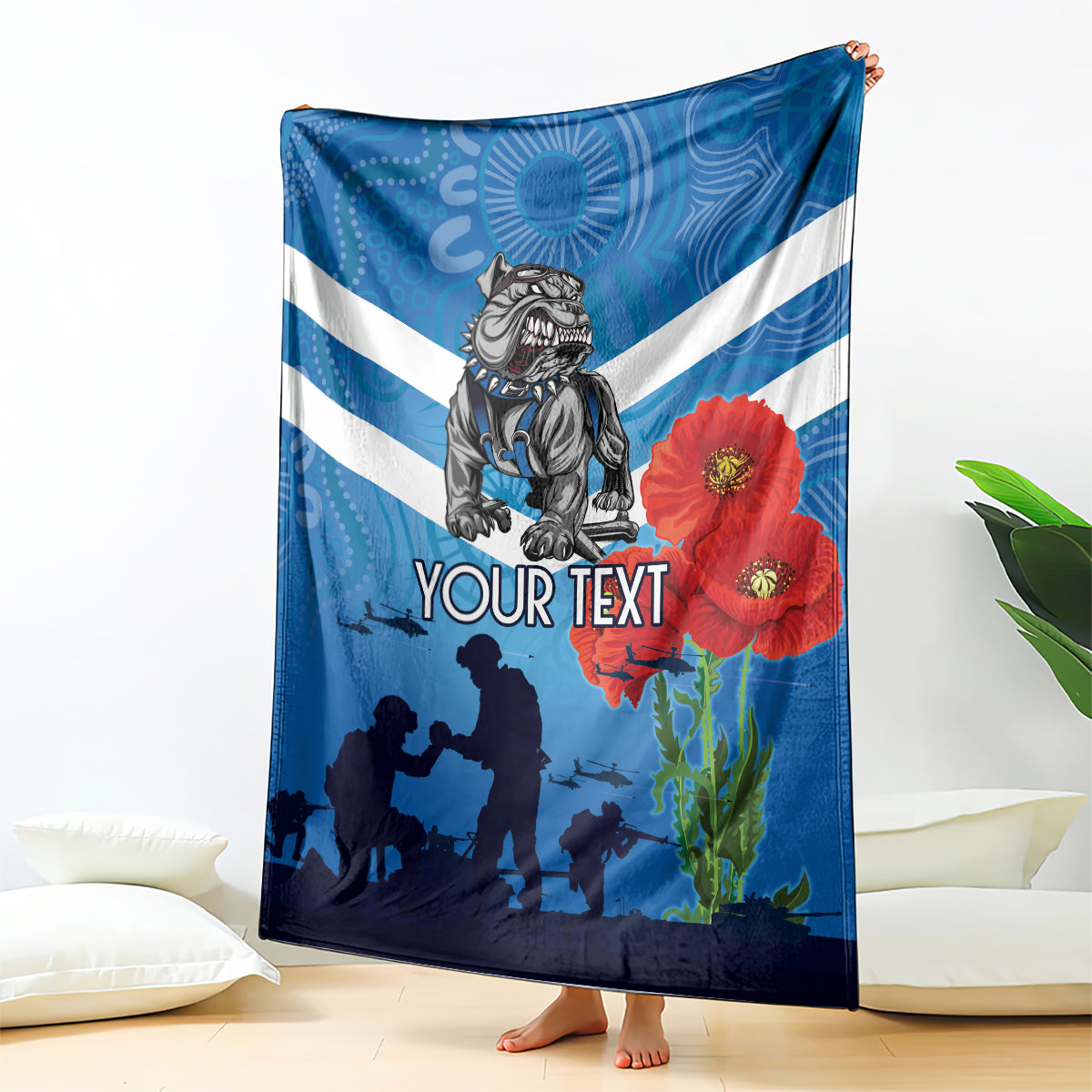 Custom Bulldogs Rugby ANZAC Blanket The Military Soldiers with Aboriginal Style