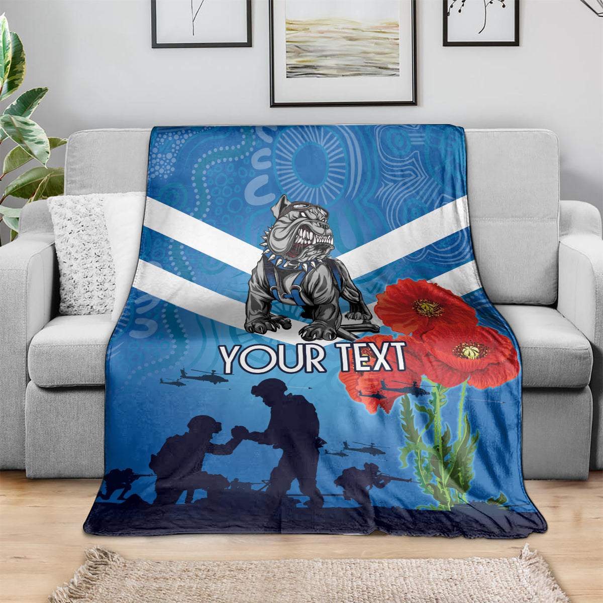 Custom Bulldogs Rugby ANZAC Blanket The Military Soldiers with Aboriginal Style