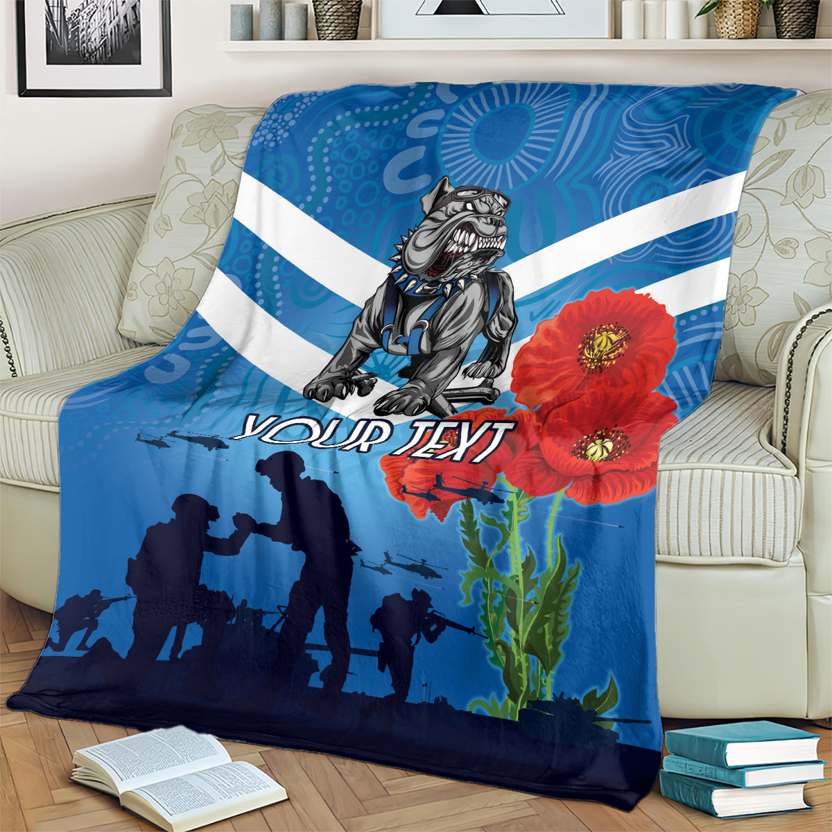 Custom Bulldogs Rugby ANZAC Blanket The Military Soldiers with Aboriginal Style