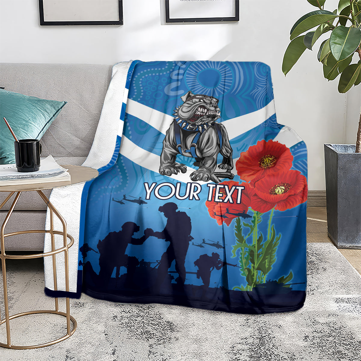 Custom Bulldogs Rugby ANZAC Blanket The Military Soldiers with Aboriginal Style