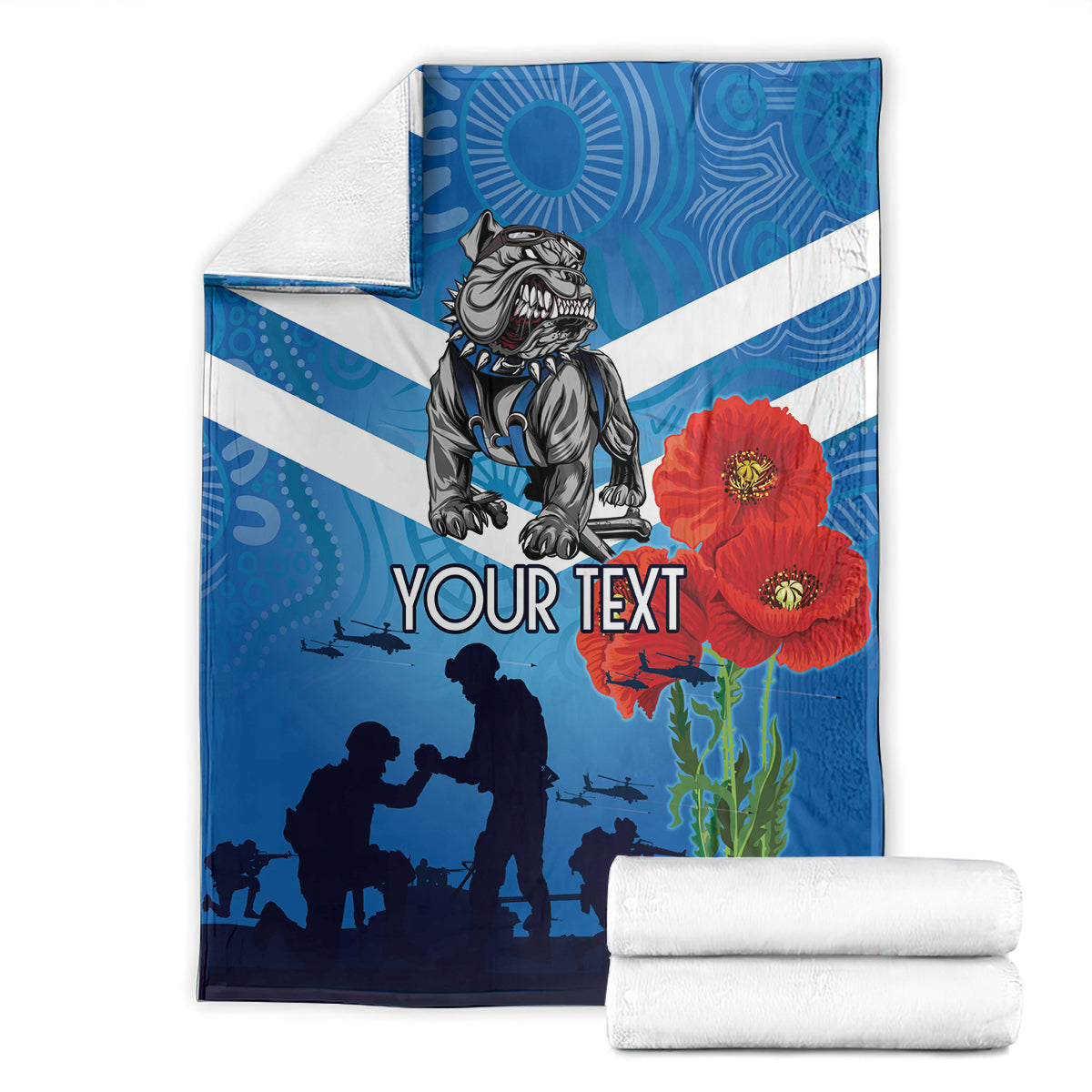 Custom Bulldogs Rugby ANZAC Blanket The Military Soldiers with Aboriginal Style