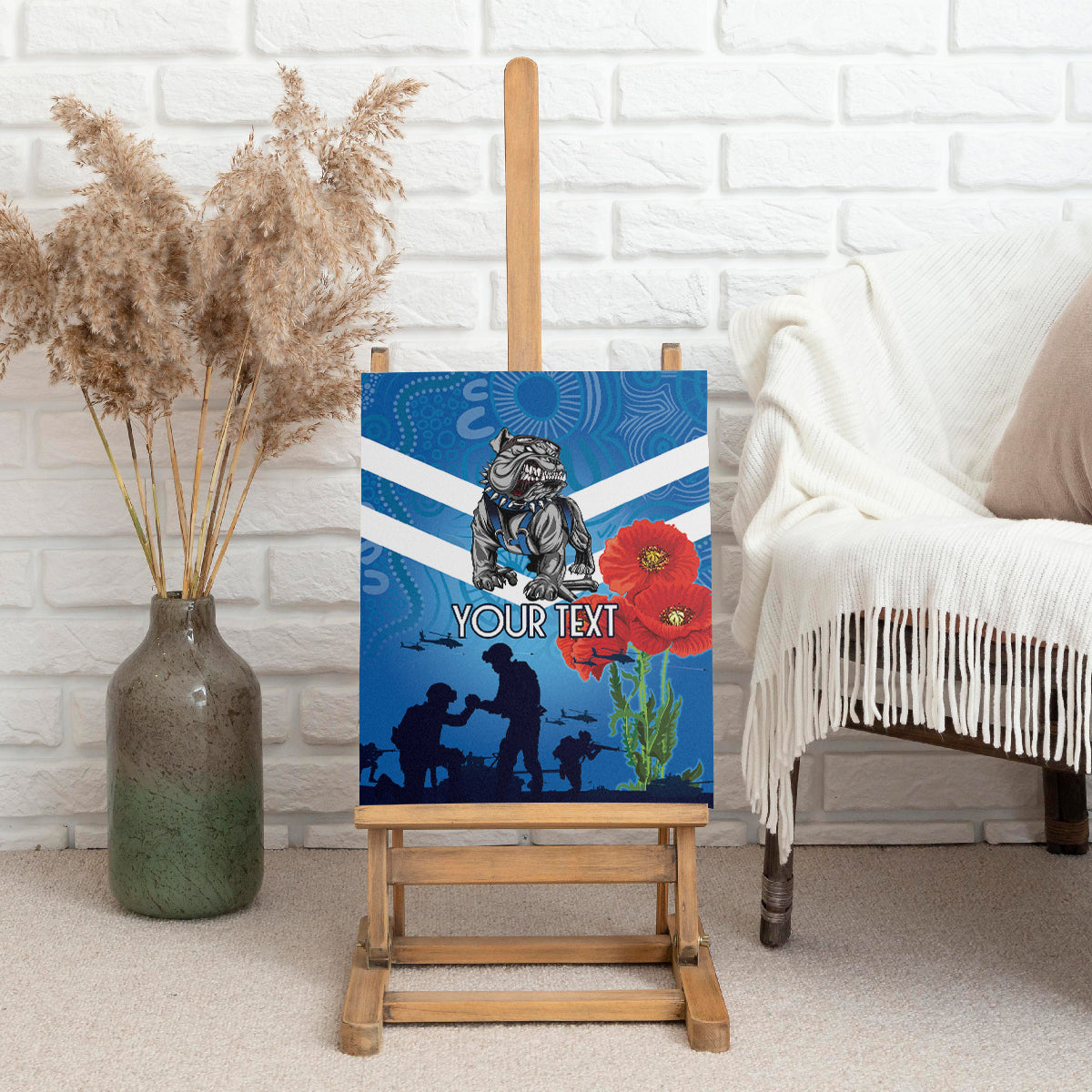 Custom Bulldogs Rugby ANZAC Canvas Wall Art The Military Soldiers with Aboriginal Style