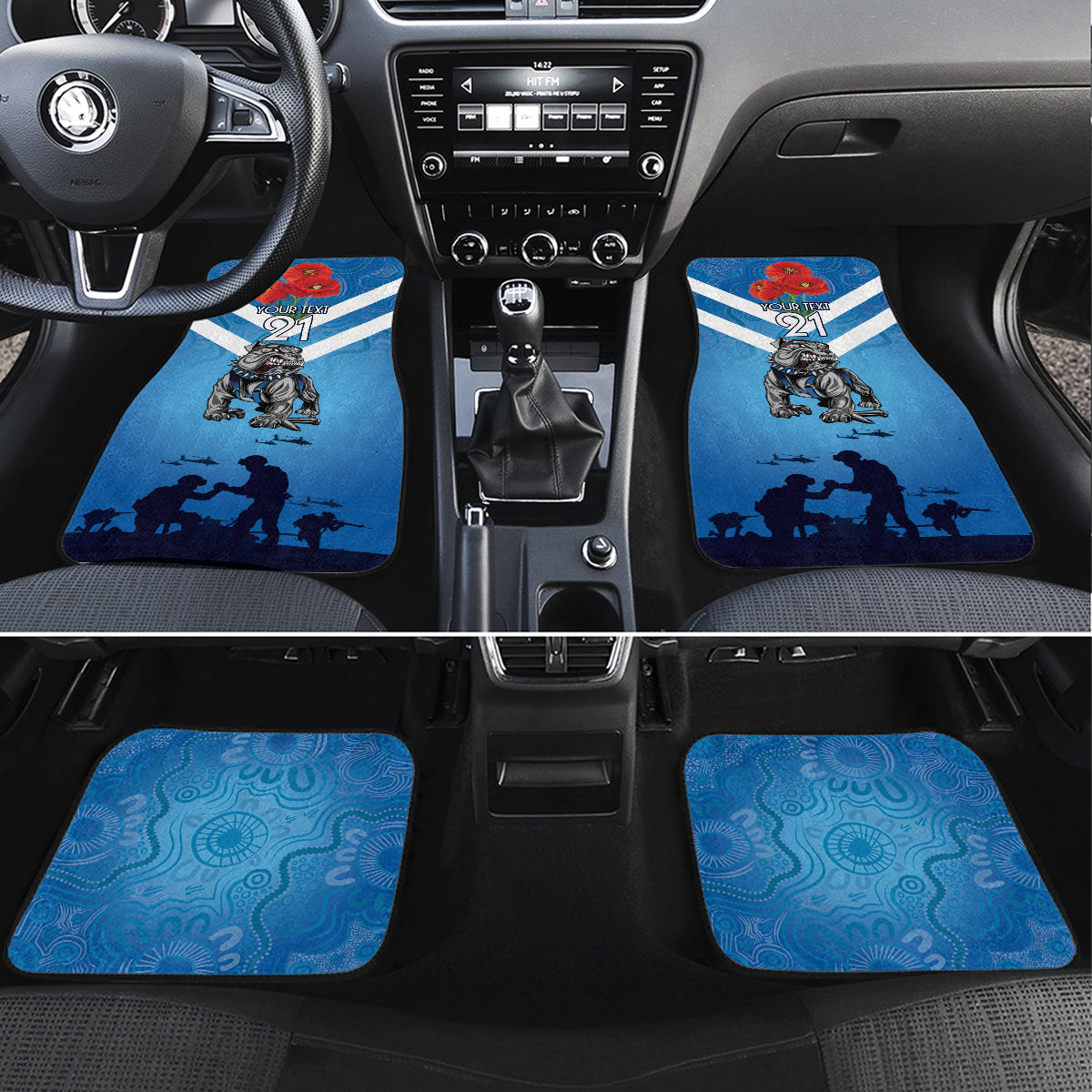 Custom Bulldogs Rugby ANZAC Car Mats The Military Soldiers with Aboriginal Style