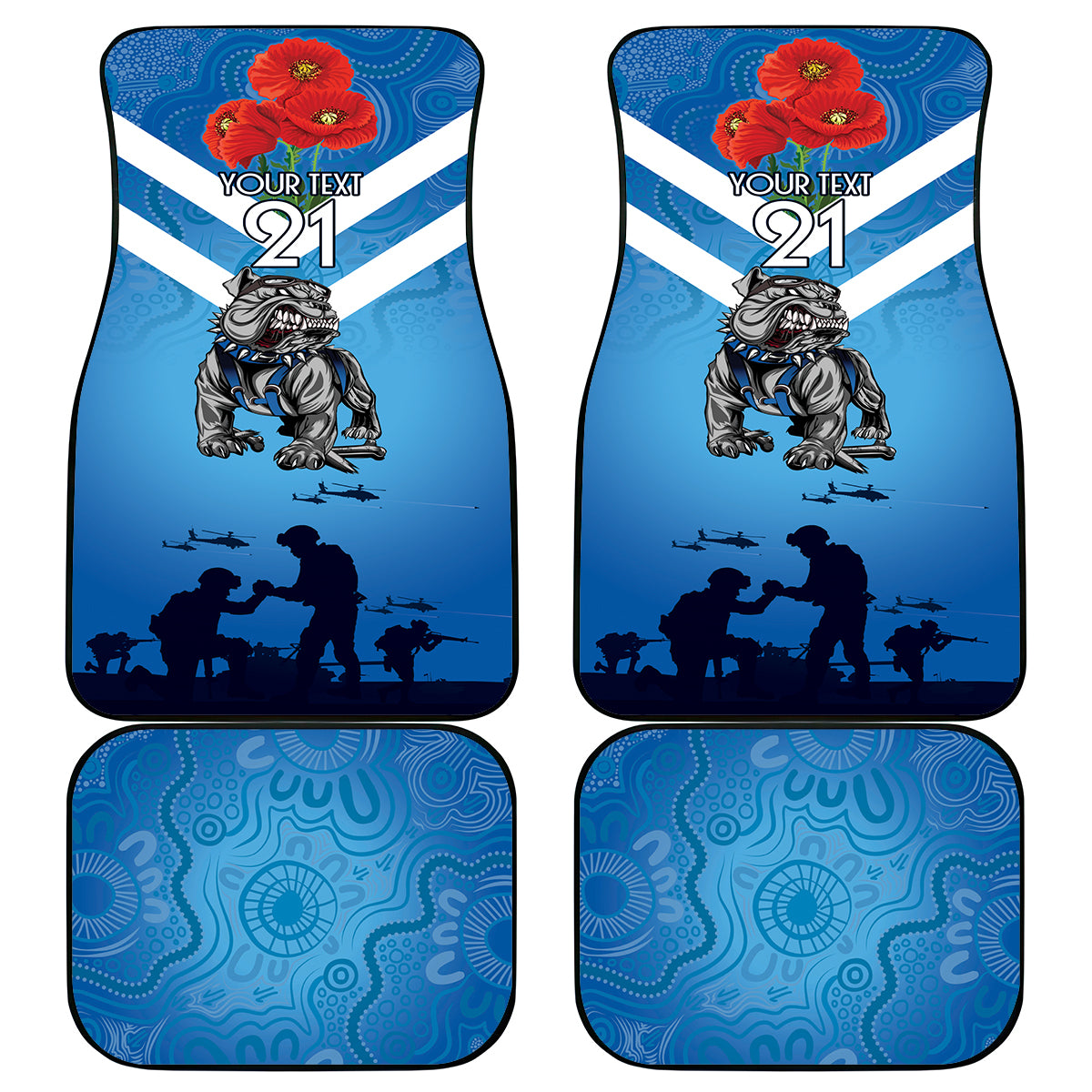 Custom Bulldogs Rugby ANZAC Car Mats The Military Soldiers with Aboriginal Style