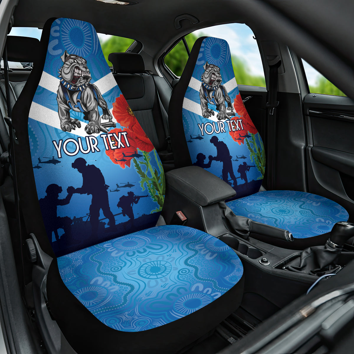 Custom Bulldogs Rugby ANZAC Car Seat Cover The Military Soldiers with Aboriginal Style