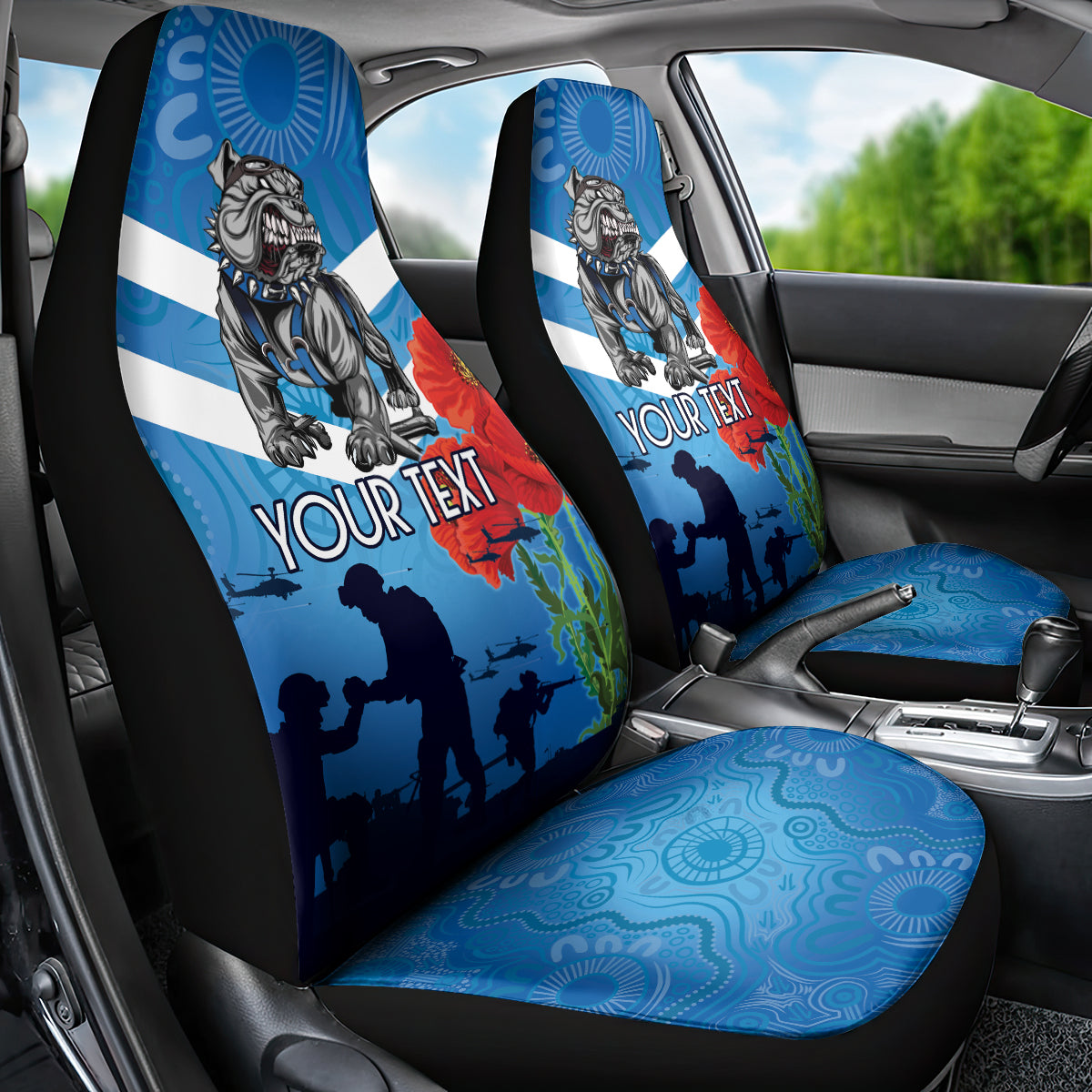 Custom Bulldogs Rugby ANZAC Car Seat Cover The Military Soldiers with Aboriginal Style