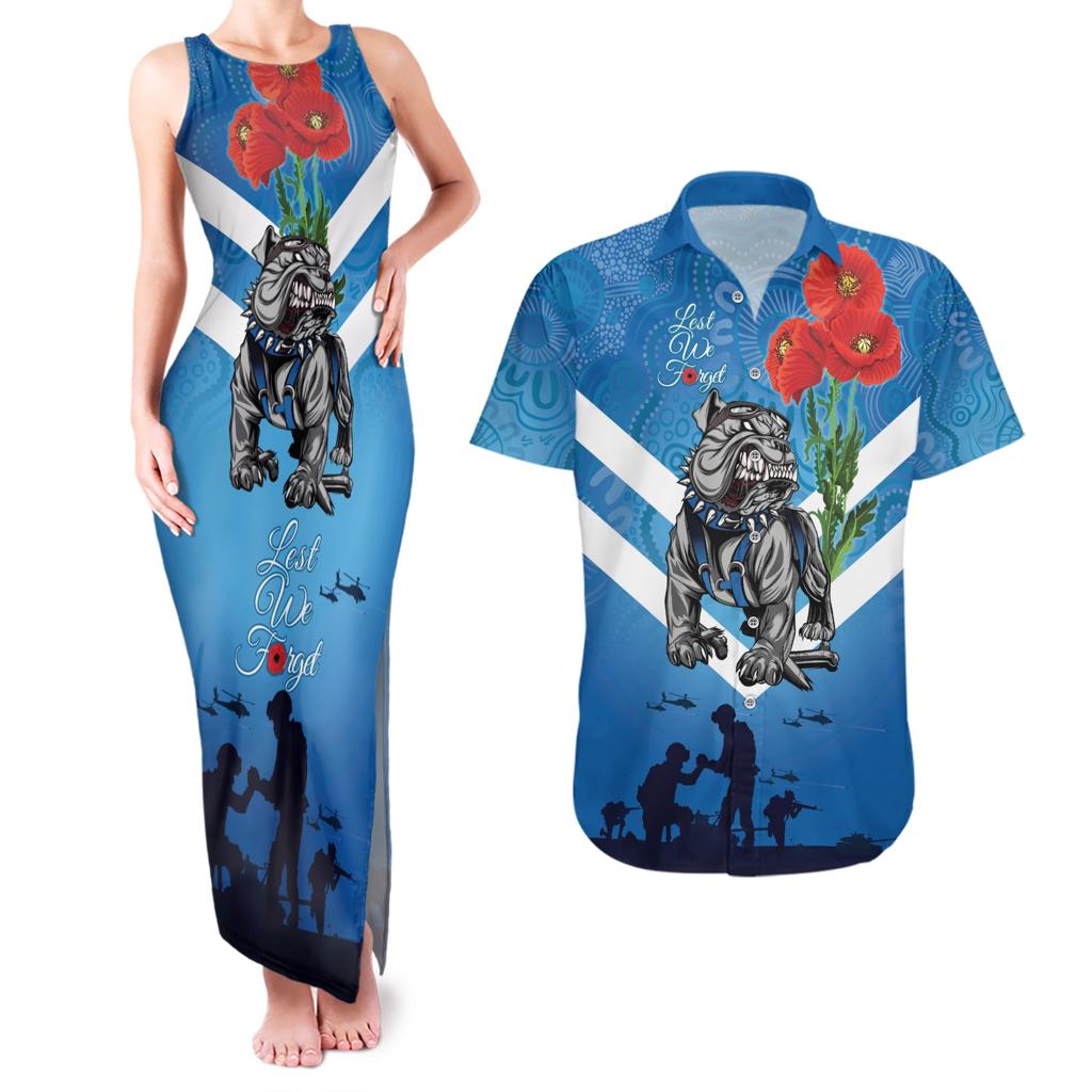 Custom Bulldogs Rugby ANZAC Couples Matching Tank Maxi Dress and Hawaiian Shirt The Military Soldiers with Aboriginal Style