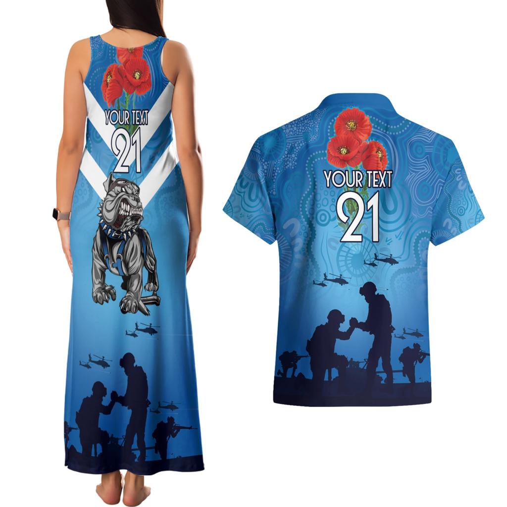 Custom Bulldogs Rugby ANZAC Couples Matching Tank Maxi Dress and Hawaiian Shirt The Military Soldiers with Aboriginal Style