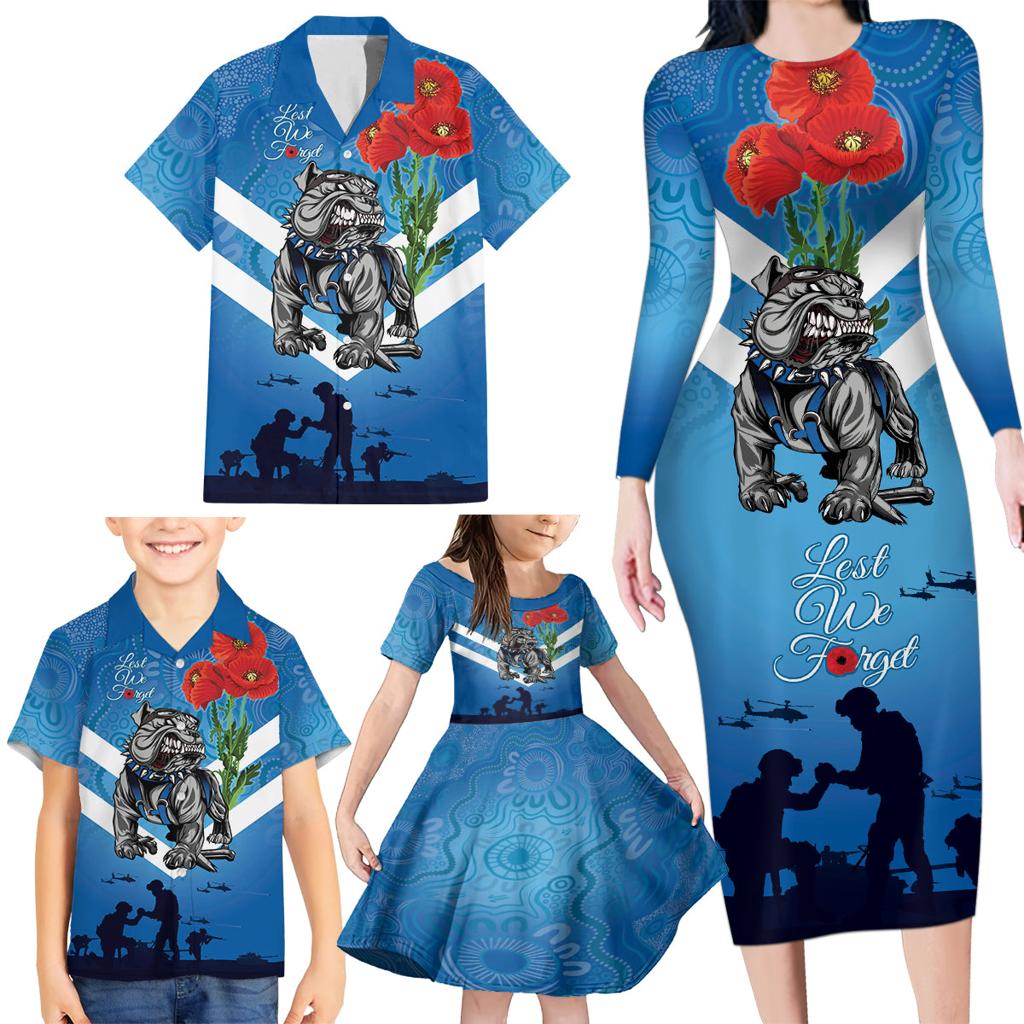 Custom Bulldogs Rugby ANZAC Family Matching Long Sleeve Bodycon Dress and Hawaiian Shirt The Military Soldiers with Aboriginal Style