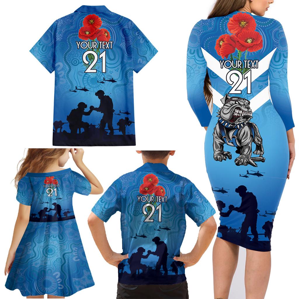 Custom Bulldogs Rugby ANZAC Family Matching Long Sleeve Bodycon Dress and Hawaiian Shirt The Military Soldiers with Aboriginal Style