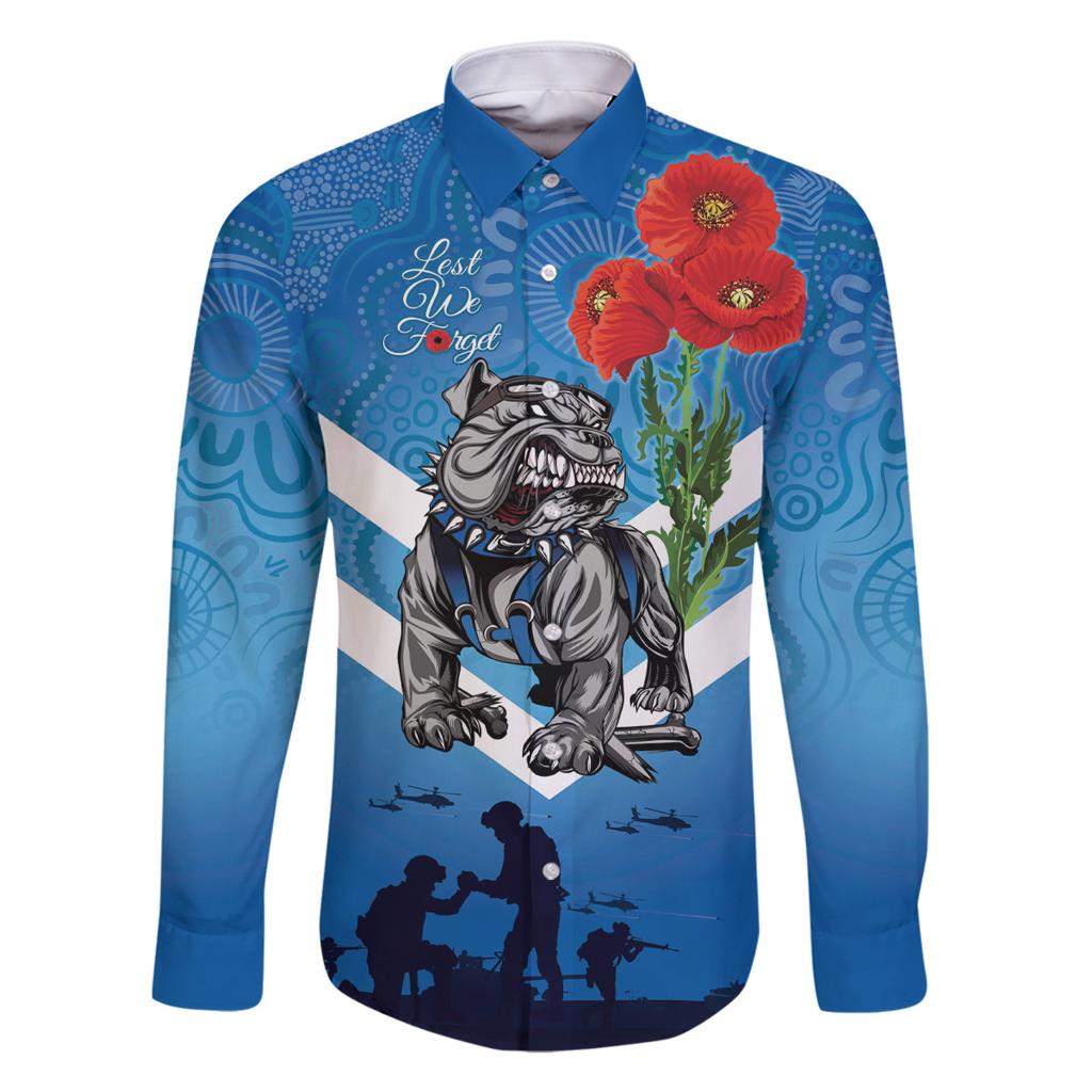 Custom Bulldogs Rugby ANZAC Family Matching Long Sleeve Bodycon Dress and Hawaiian Shirt The Military Soldiers with Aboriginal Style