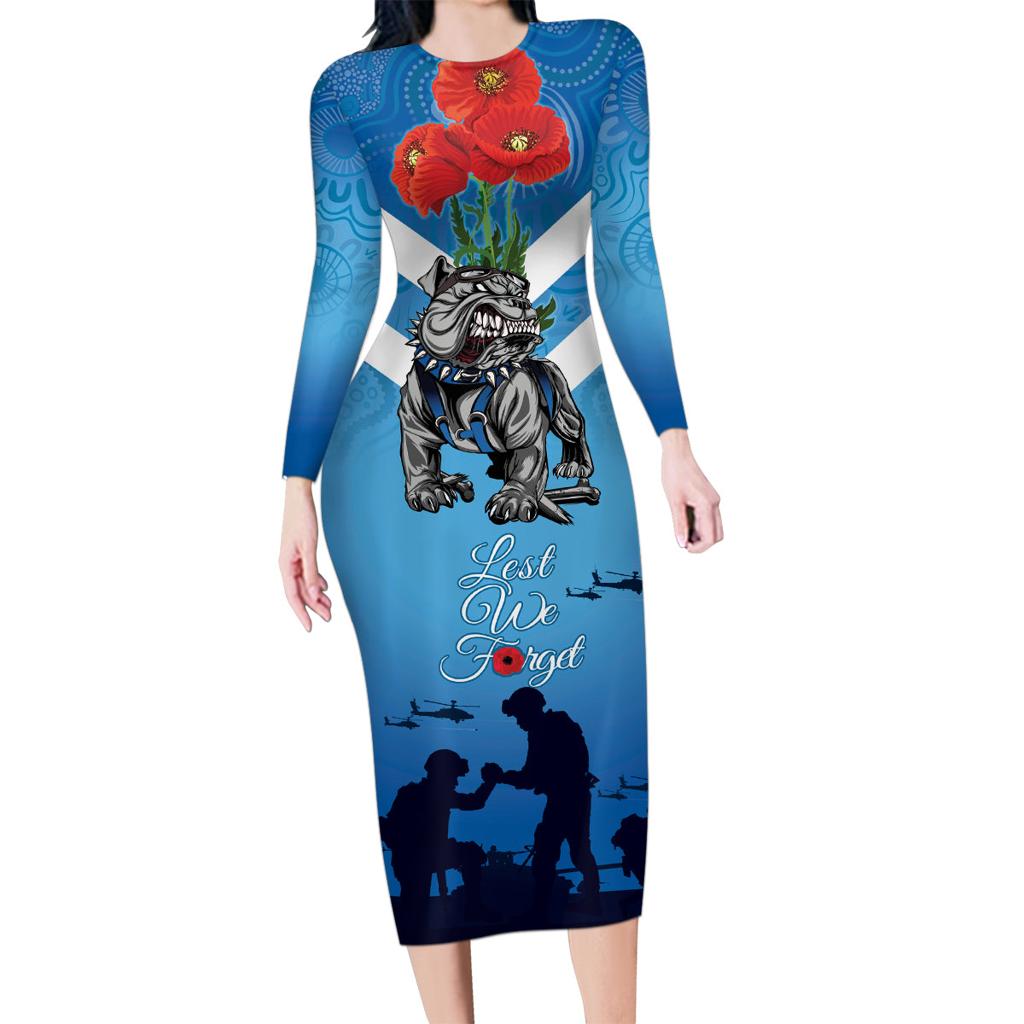 Custom Bulldogs Rugby ANZAC Family Matching Long Sleeve Bodycon Dress and Hawaiian Shirt The Military Soldiers with Aboriginal Style