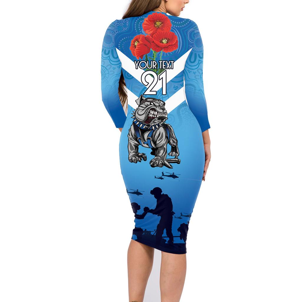 Custom Bulldogs Rugby ANZAC Family Matching Long Sleeve Bodycon Dress and Hawaiian Shirt The Military Soldiers with Aboriginal Style