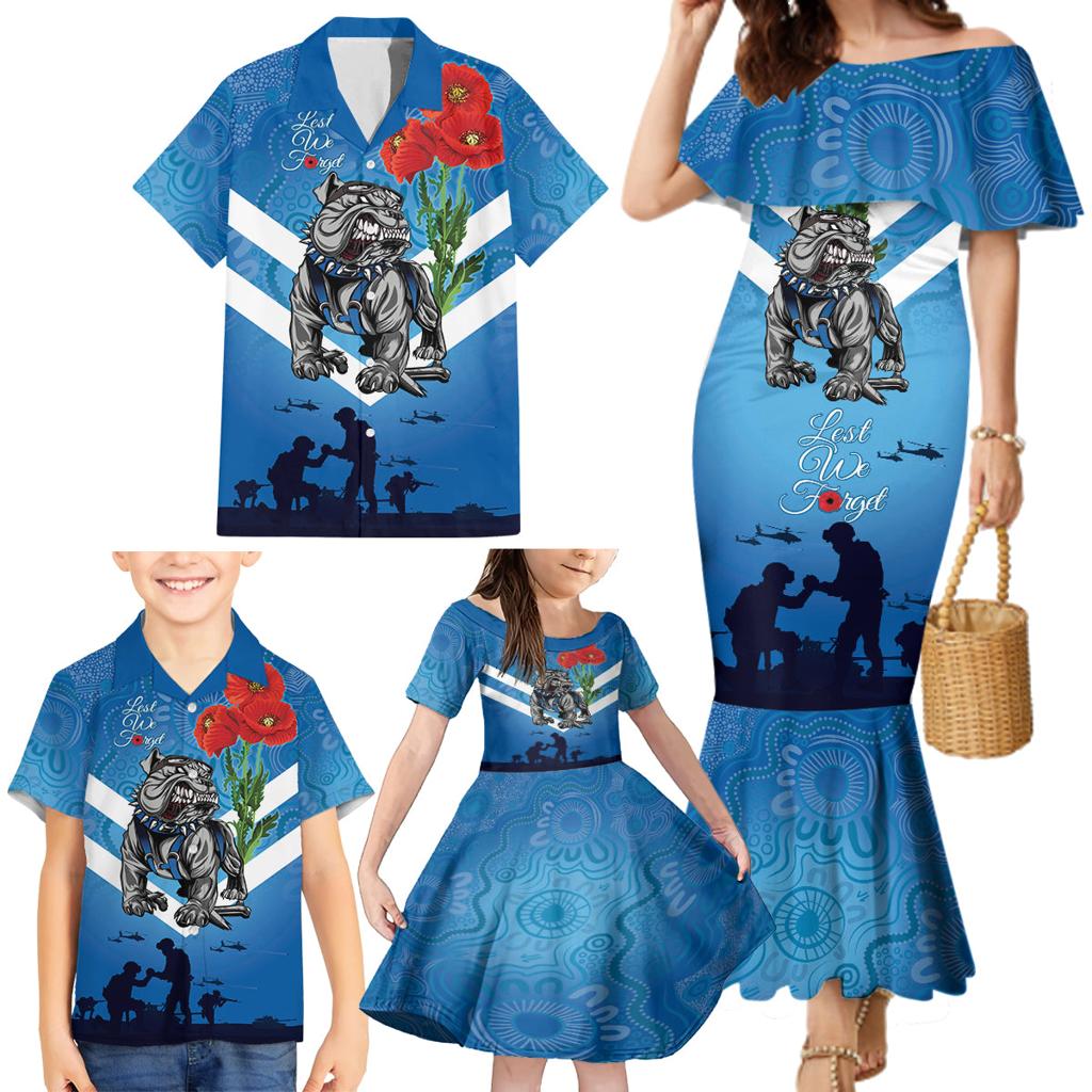 Custom Bulldogs Rugby ANZAC Family Matching Mermaid Dress and Hawaiian Shirt The Military Soldiers with Aboriginal Style