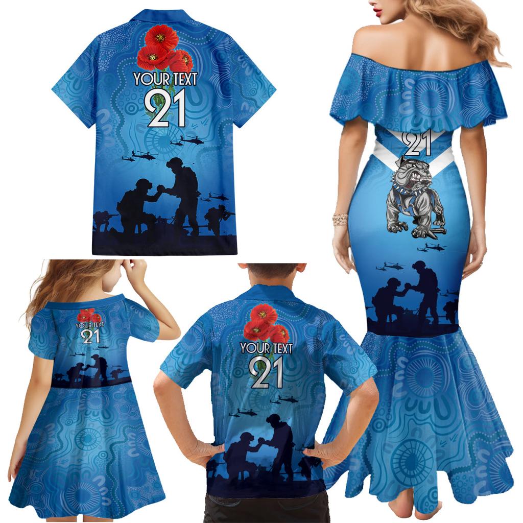 Custom Bulldogs Rugby ANZAC Family Matching Mermaid Dress and Hawaiian Shirt The Military Soldiers with Aboriginal Style