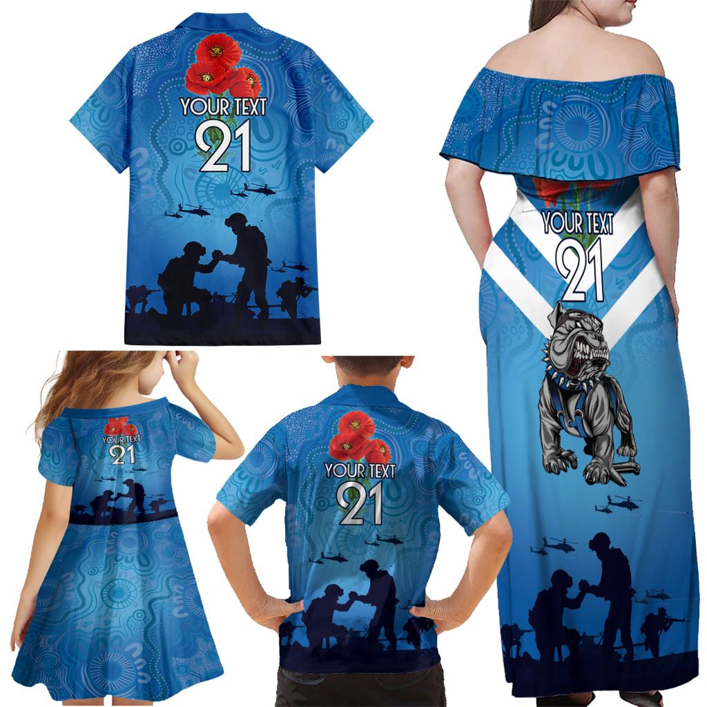 Custom Bulldogs Rugby ANZAC Family Matching Off Shoulder Maxi Dress and Hawaiian Shirt The Military Soldiers with Aboriginal Style