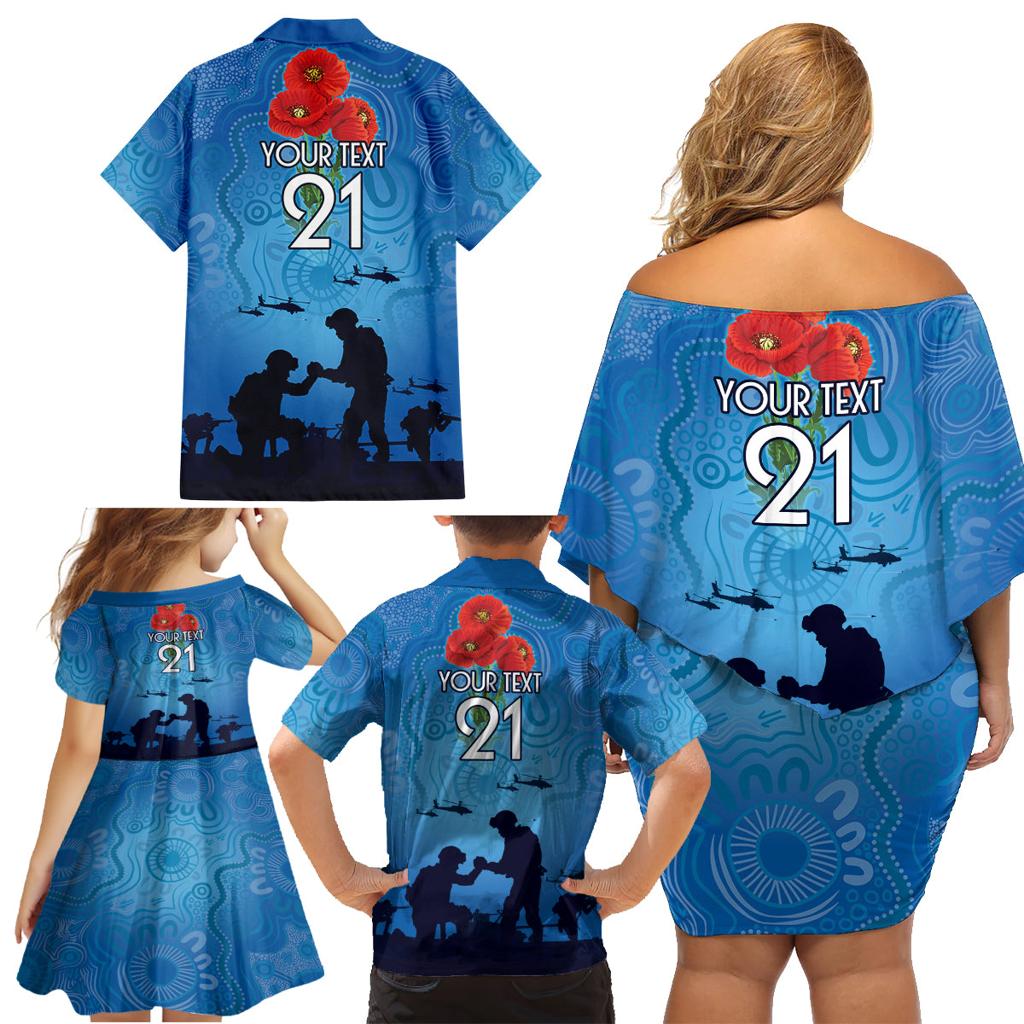 Custom Bulldogs Rugby ANZAC Family Matching Off Shoulder Short Dress and Hawaiian Shirt The Military Soldiers with Aboriginal Style