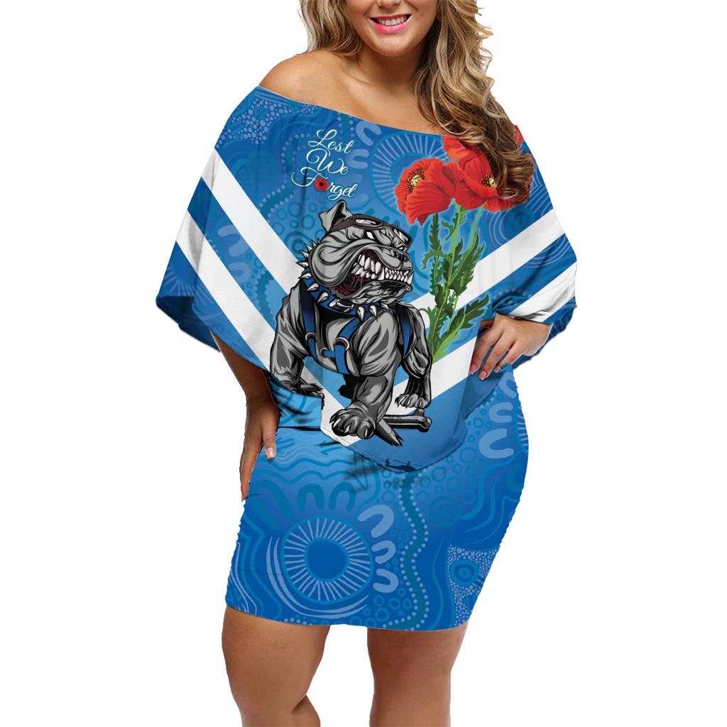 Custom Bulldogs Rugby ANZAC Family Matching Off Shoulder Short Dress and Hawaiian Shirt The Military Soldiers with Aboriginal Style