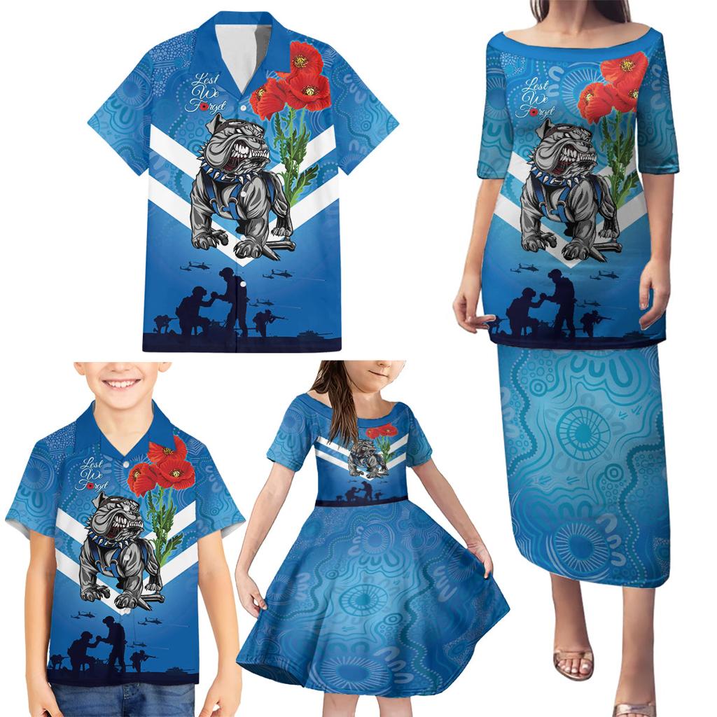 Custom Bulldogs Rugby ANZAC Family Matching Puletasi and Hawaiian Shirt The Military Soldiers with Aboriginal Style