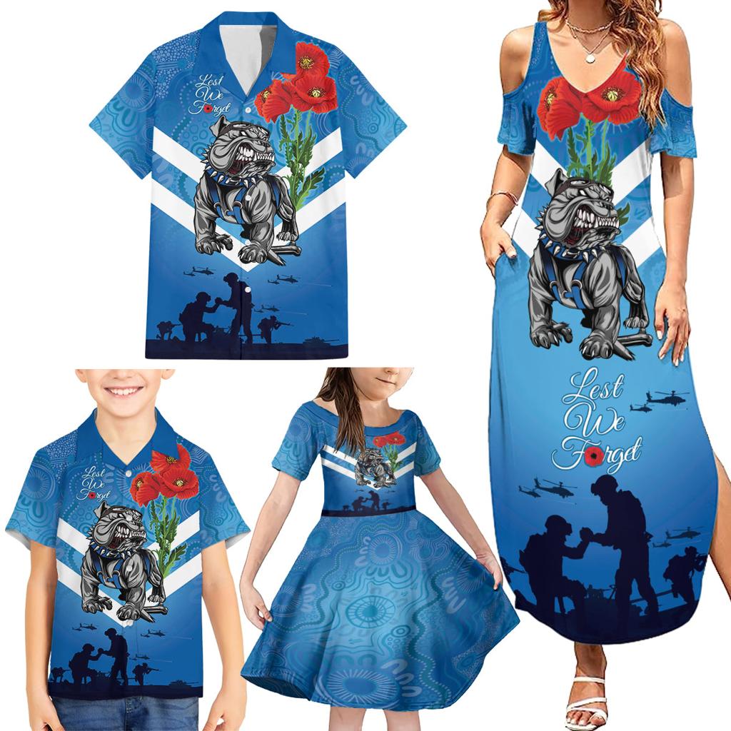 Custom Bulldogs Rugby ANZAC Family Matching Summer Maxi Dress and Hawaiian Shirt The Military Soldiers with Aboriginal Style