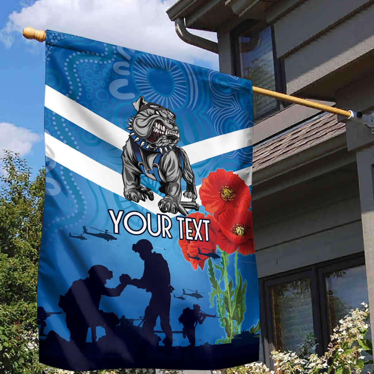 Custom Bulldogs Rugby ANZAC Garden Flag The Military Soldiers with Aboriginal Style