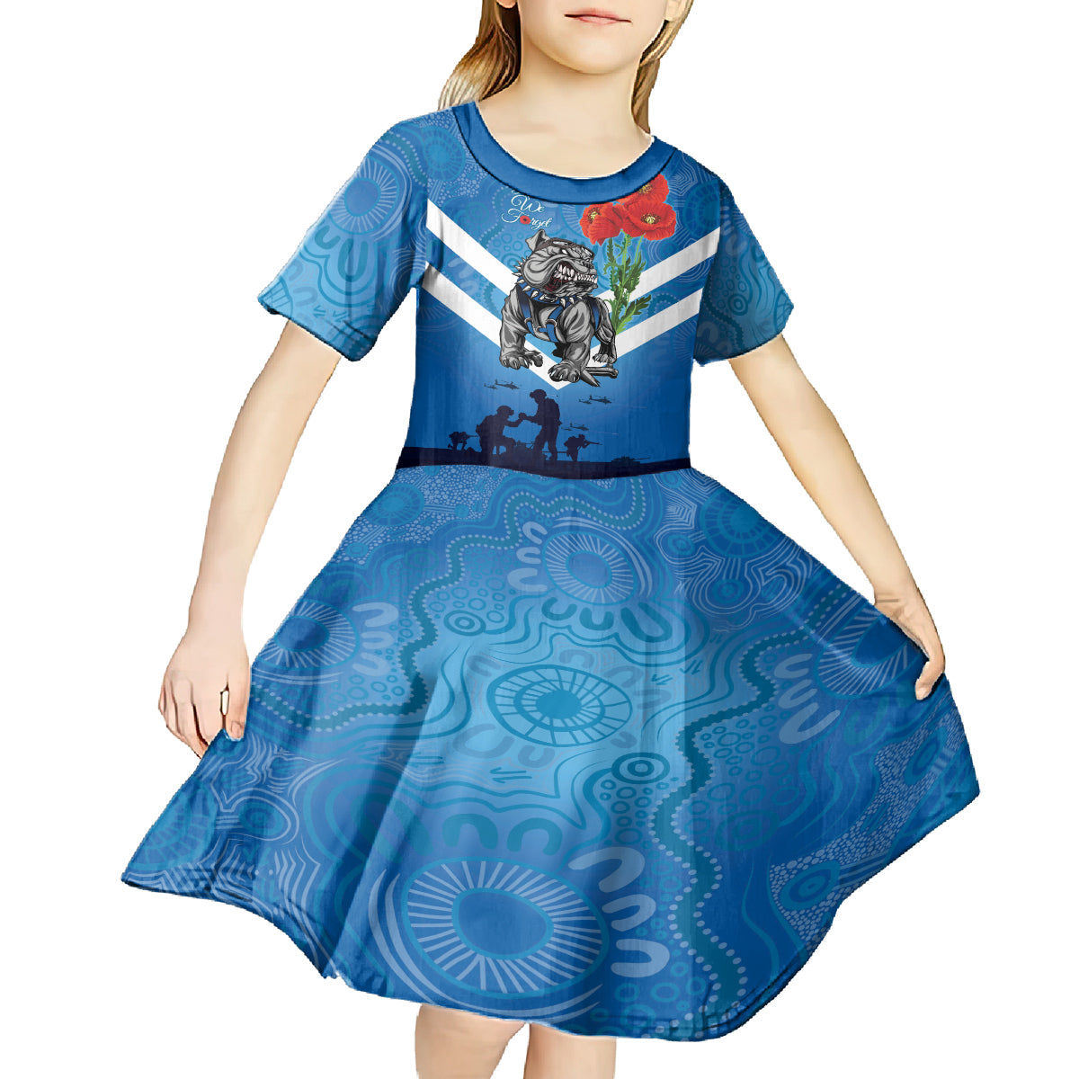 Custom Bulldogs Rugby ANZAC Kid Short Sleeve Dress The Military Soldiers with Aboriginal Style