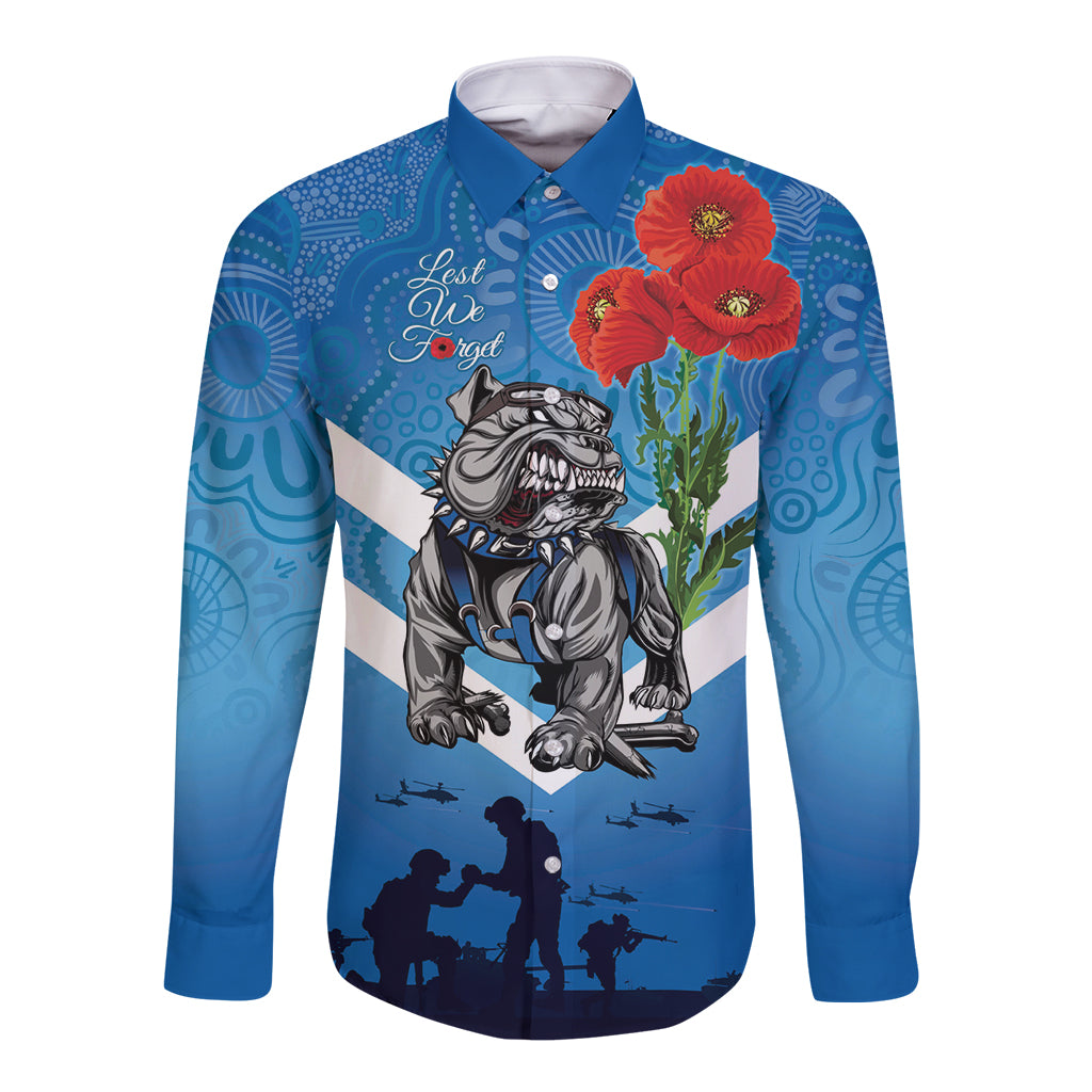 Custom Bulldogs Rugby ANZAC Long Sleeve Button Shirt The Military Soldiers with Aboriginal Style