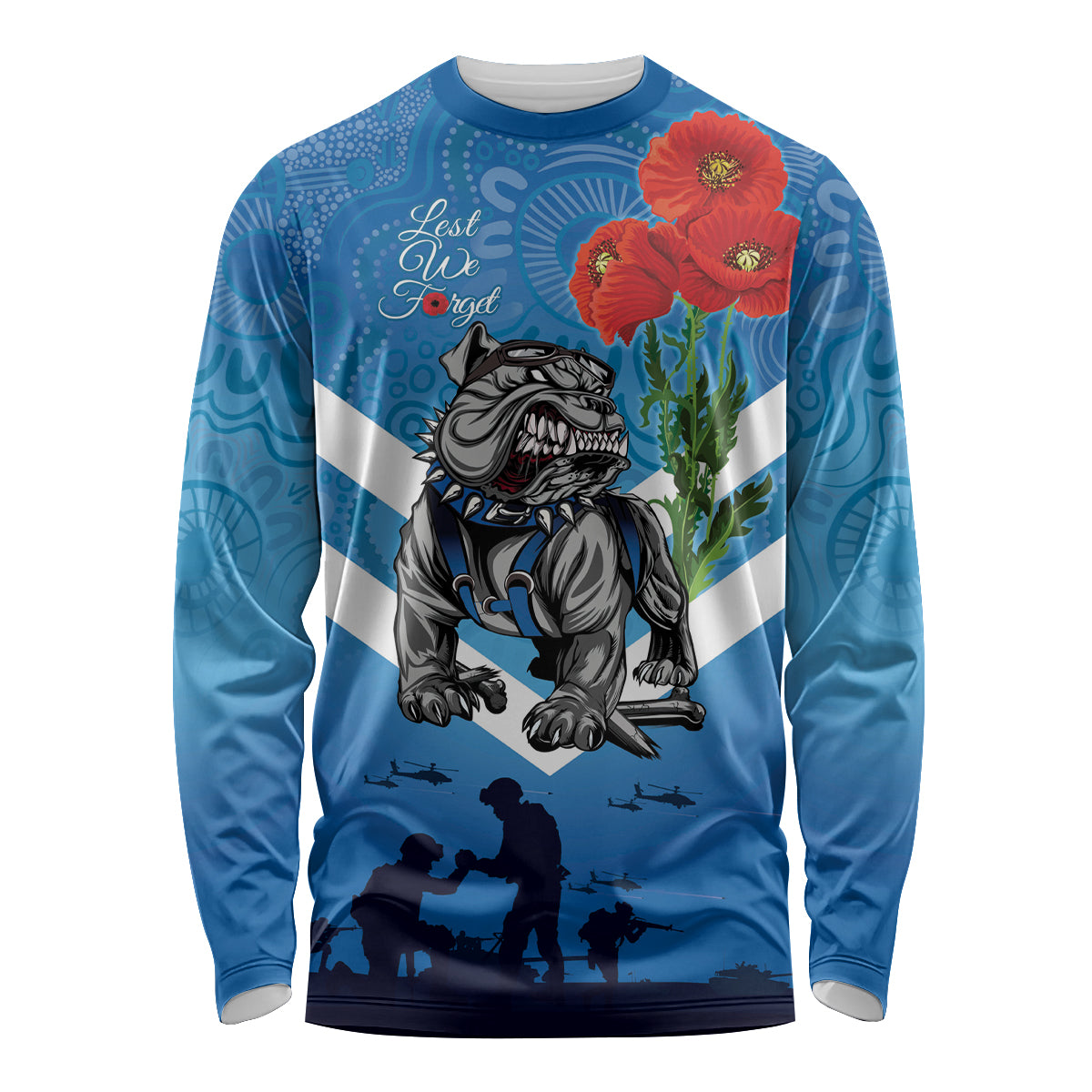 Custom Bulldogs Rugby ANZAC Long Sleeve Shirt The Military Soldiers with Aboriginal Style