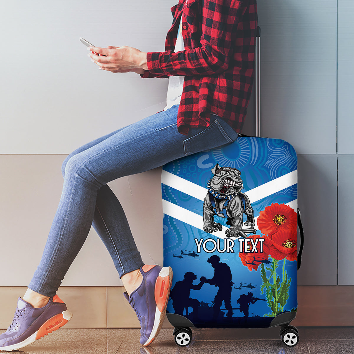 Custom Bulldogs Rugby ANZAC Luggage Cover The Military Soldiers with Aboriginal Style