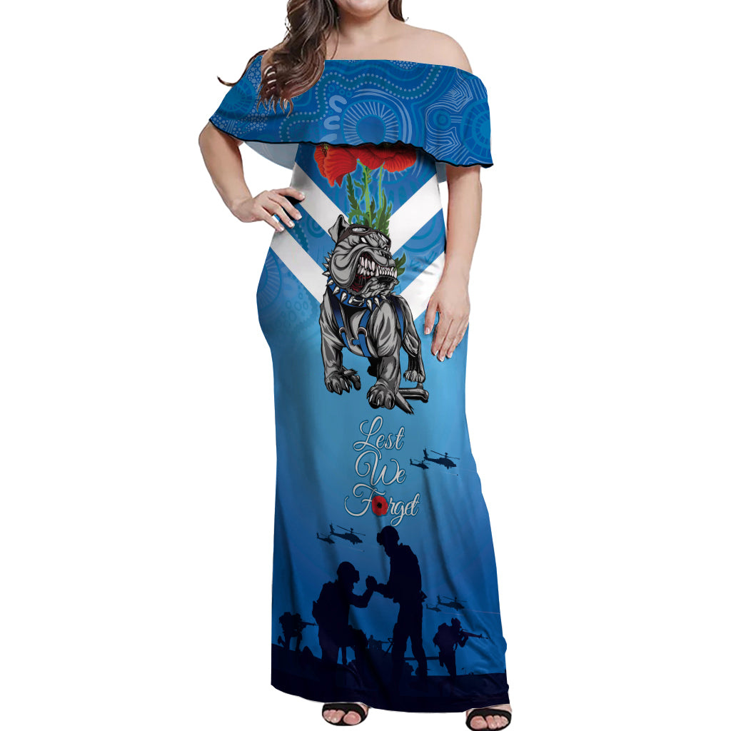 Custom Bulldogs Rugby ANZAC Off Shoulder Maxi Dress The Military Soldiers with Aboriginal Style