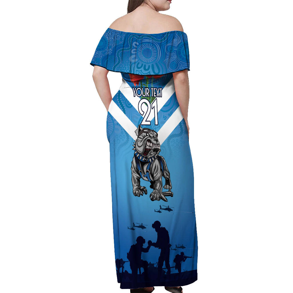 Custom Bulldogs Rugby ANZAC Off Shoulder Maxi Dress The Military Soldiers with Aboriginal Style