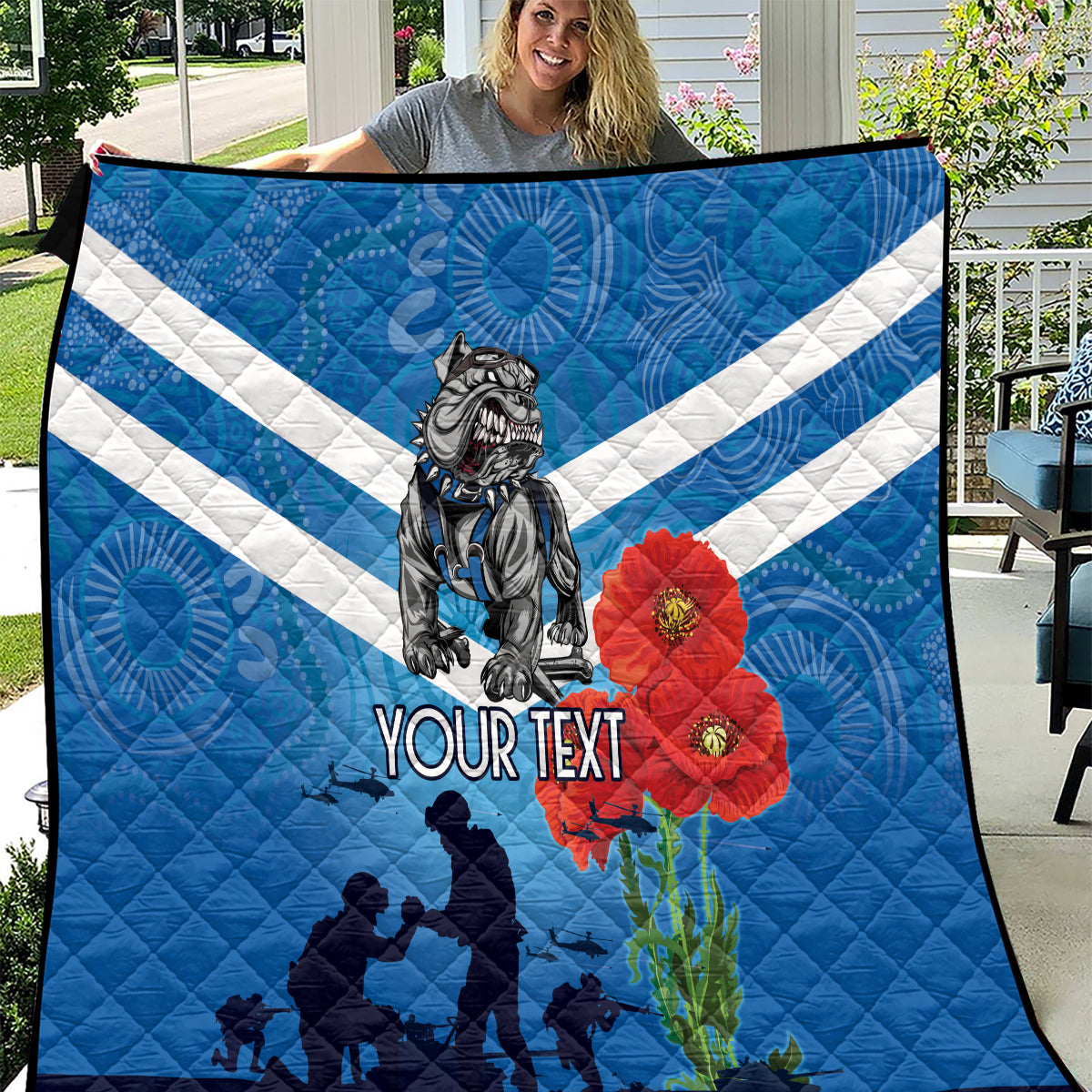 Custom Bulldogs Rugby ANZAC Quilt The Military Soldiers with Aboriginal Style