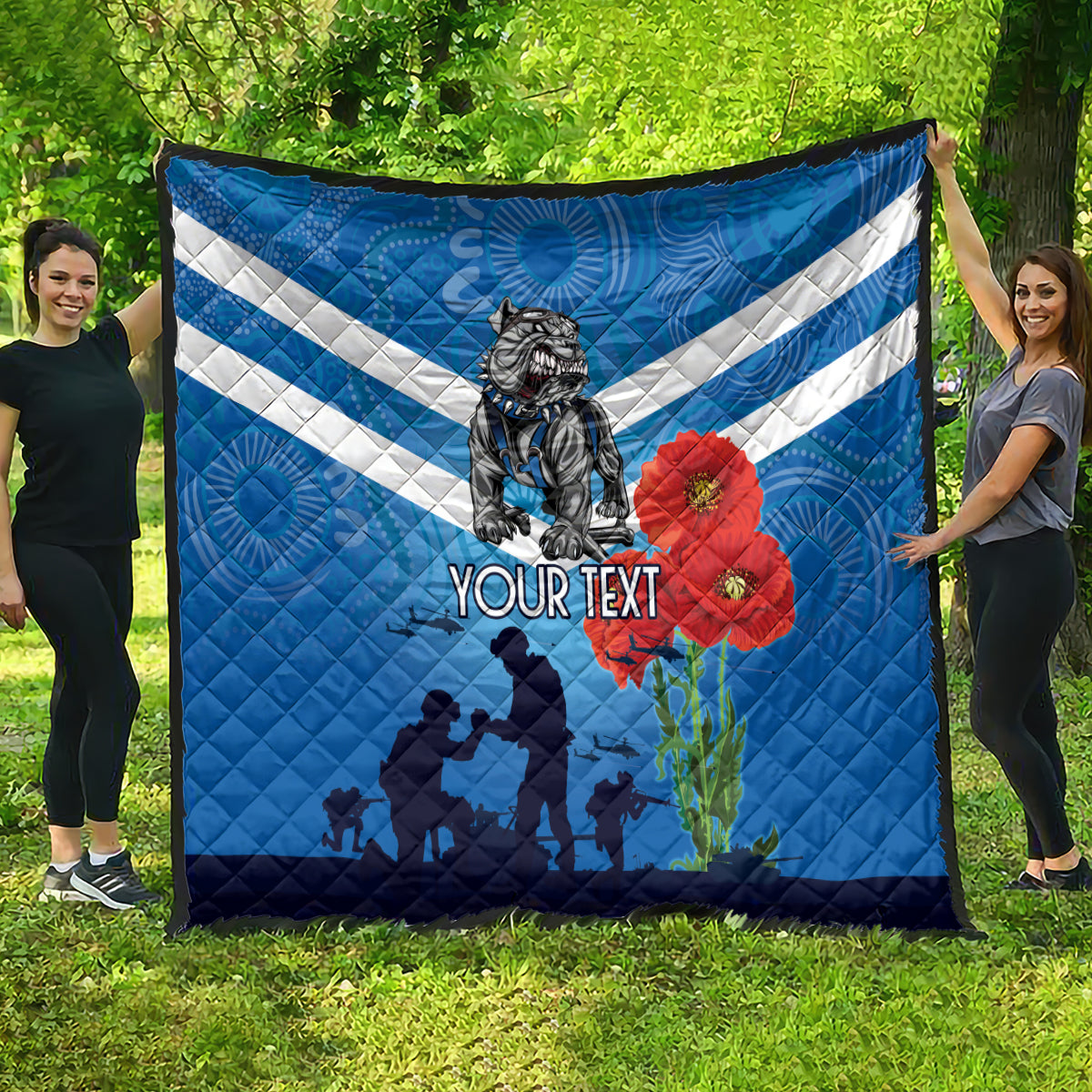 Custom Bulldogs Rugby ANZAC Quilt The Military Soldiers with Aboriginal Style