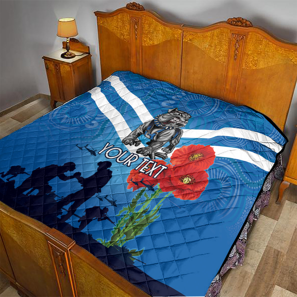 Custom Bulldogs Rugby ANZAC Quilt The Military Soldiers with Aboriginal Style