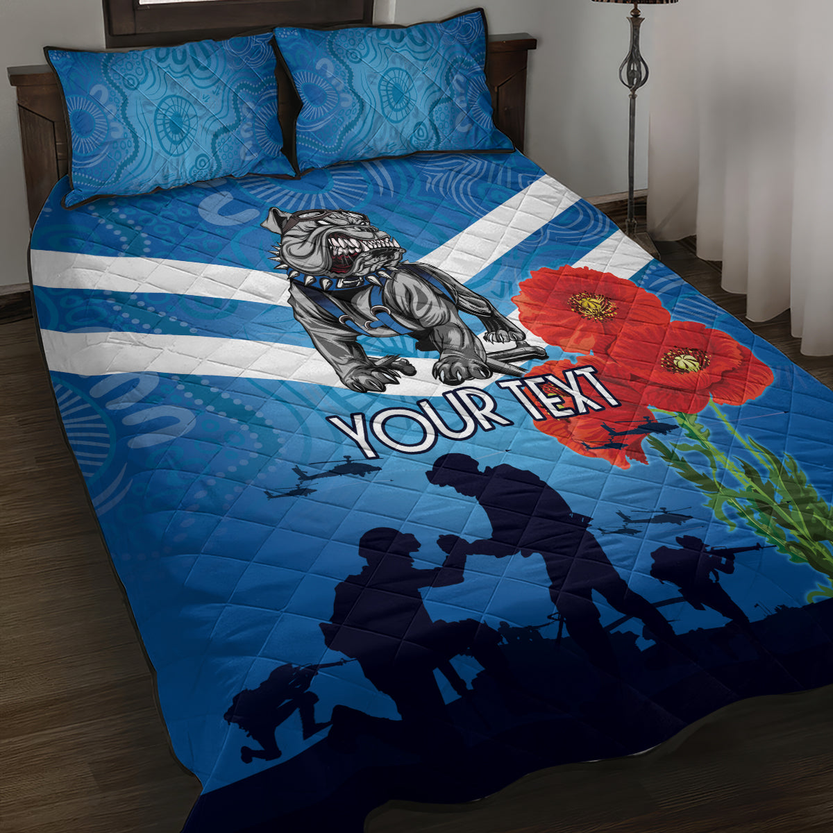 Custom Bulldogs Rugby ANZAC Quilt Bed Set The Military Soldiers with Aboriginal Style