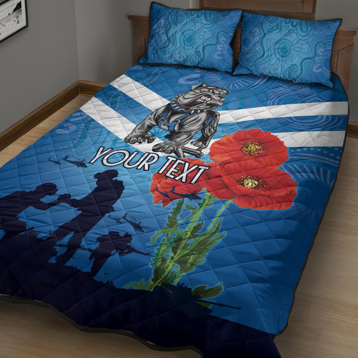 Custom Bulldogs Rugby ANZAC Quilt Bed Set The Military Soldiers with Aboriginal Style